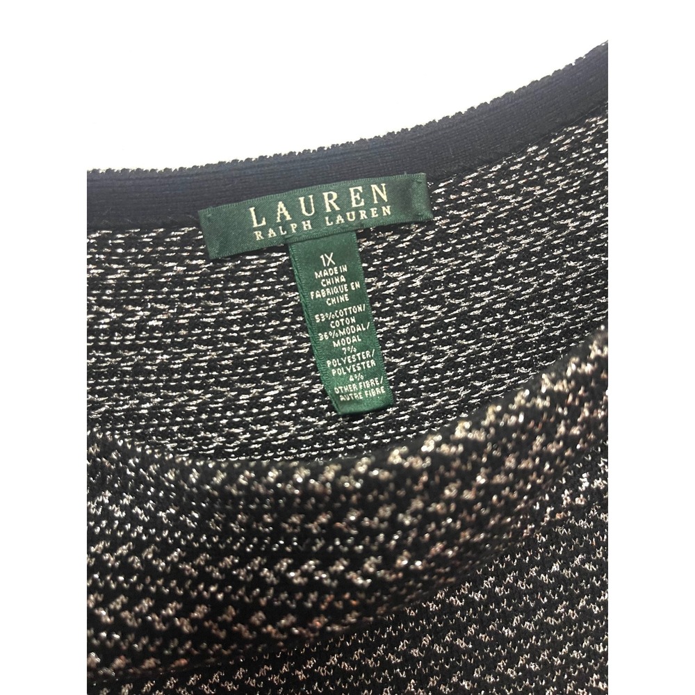 Lauren Ralph Lauren Black Chevron Colorblock Knit Top 1X Professional Classy - Picture 5 of 16